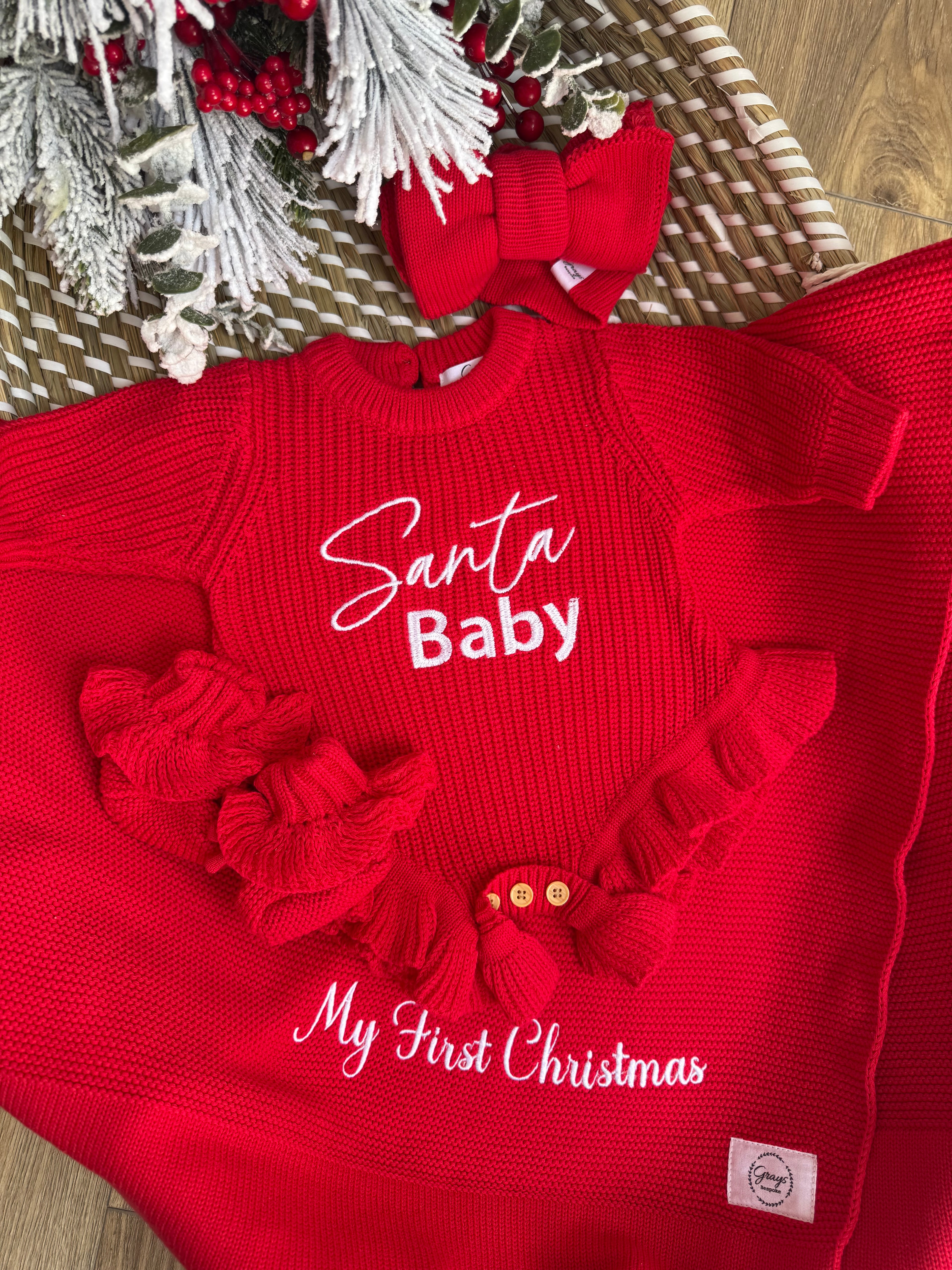 Poppy Red Frilly Romper & Booties | Santa Baby