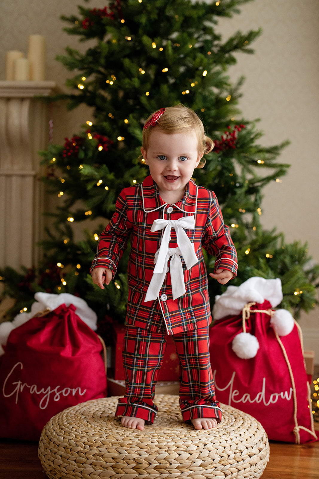Red Tartan with Bow Girls Style