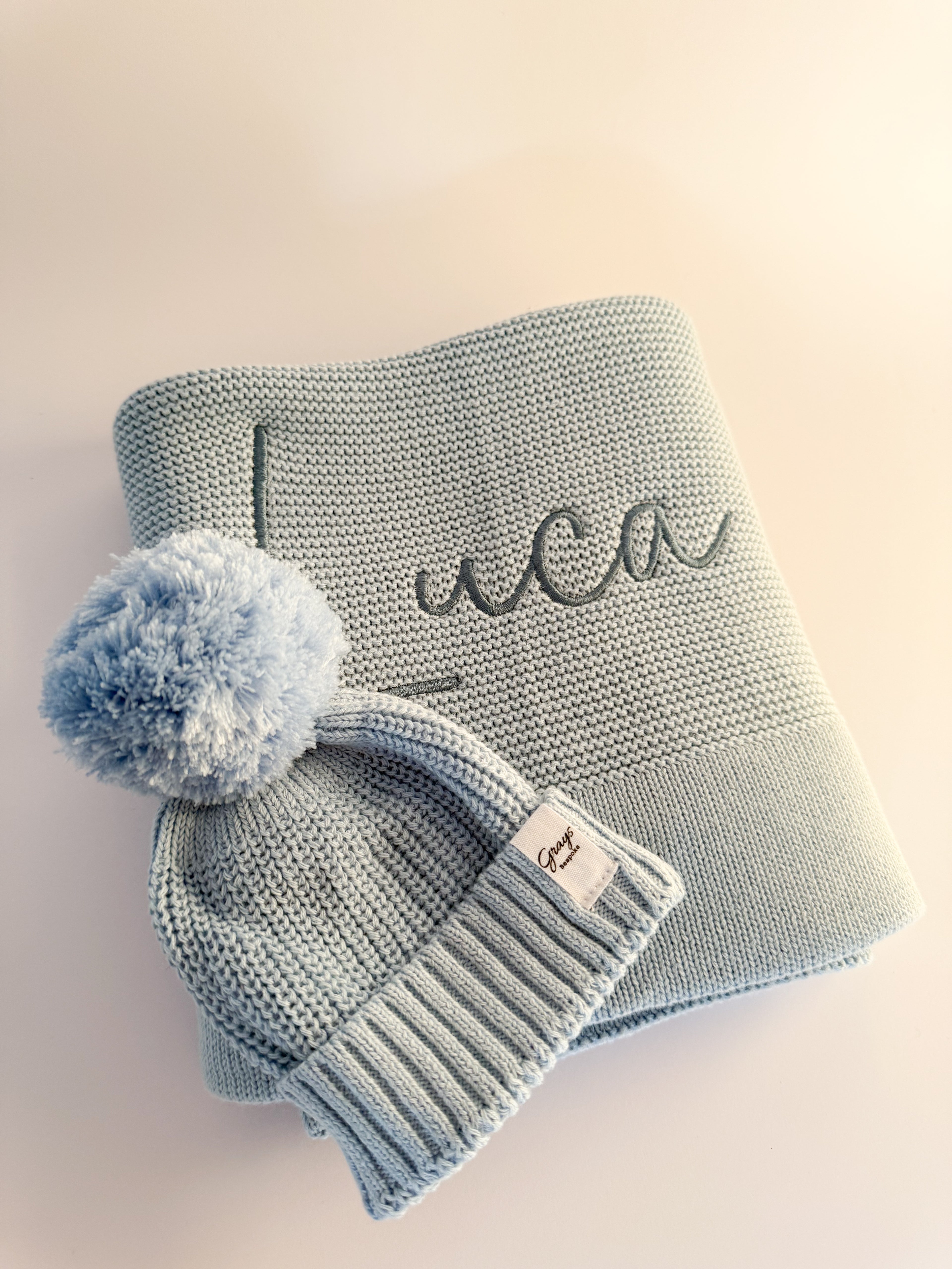 Sky| Solid Edge Knit Blanket