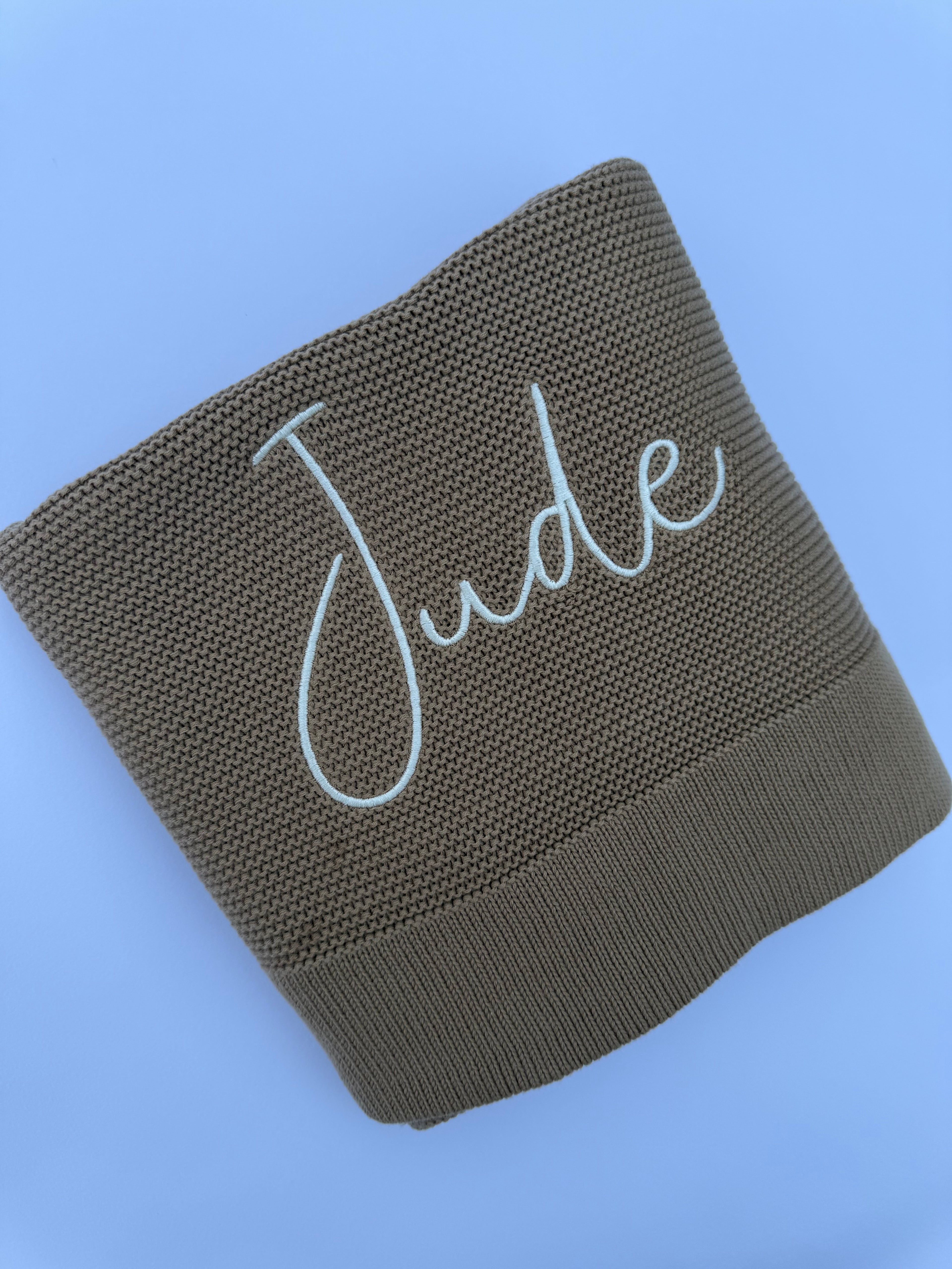 Mocha | Solid Edge Knit Blanket