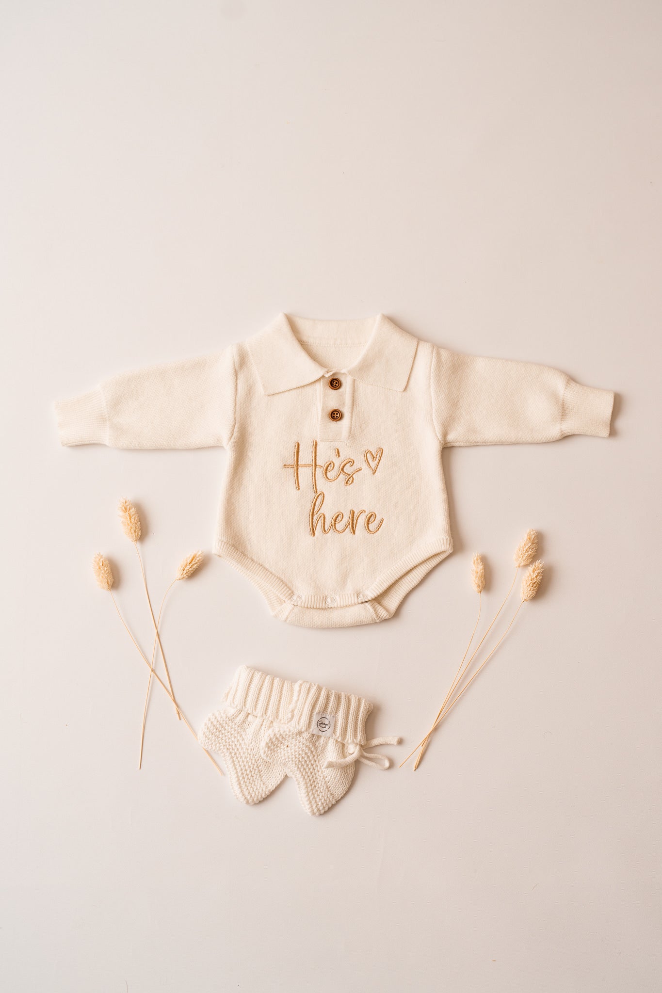 Cloud / Collard Polo Knitted Romper & Booties Set
