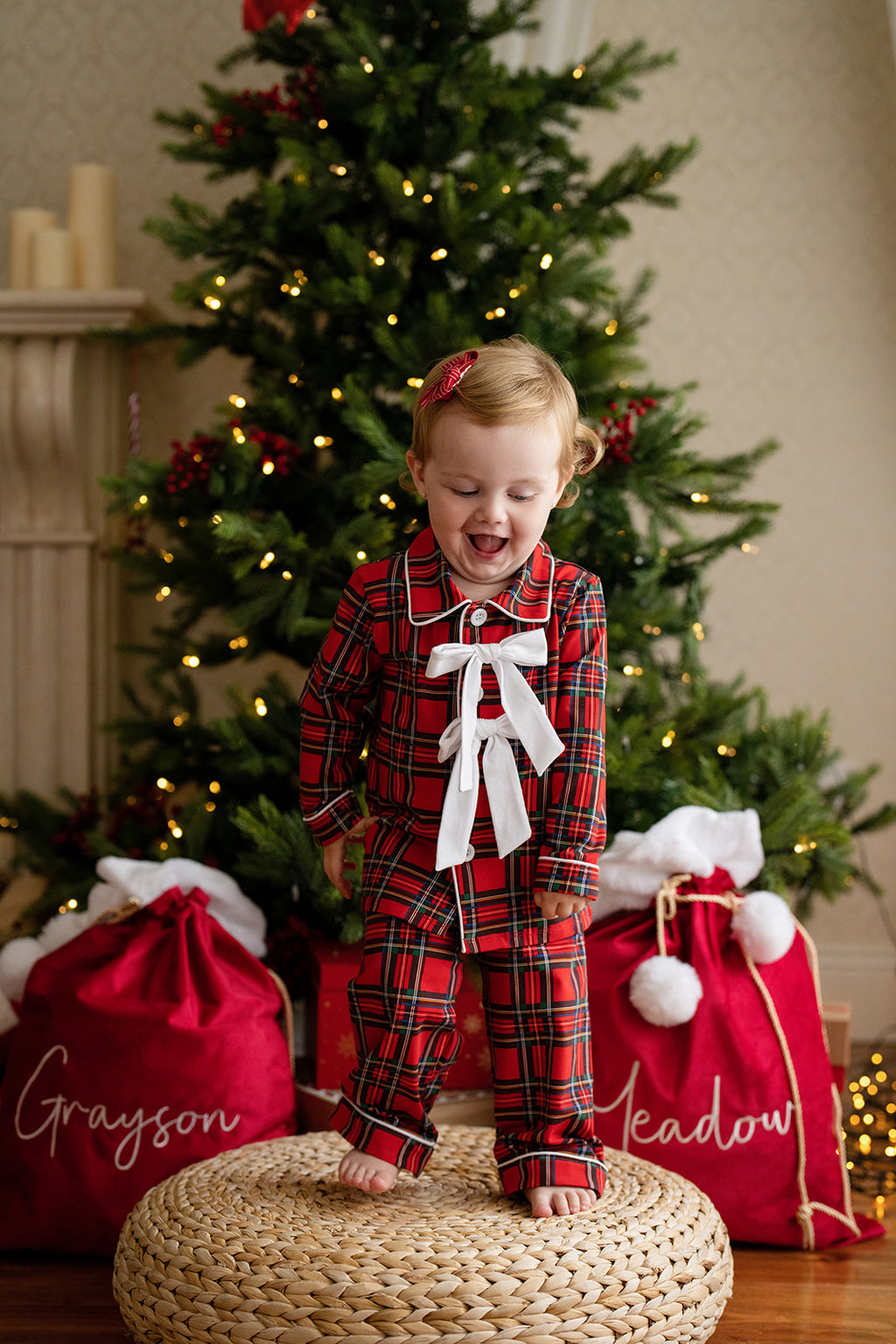 Red Tartan with Bow Girls Style