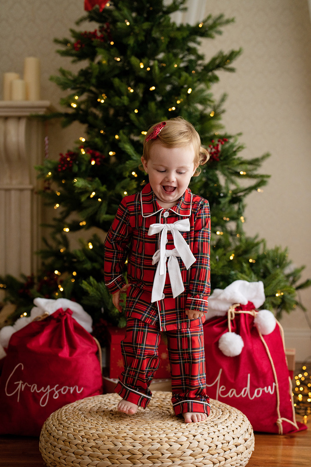 Red Tartan with Bow Girls Style