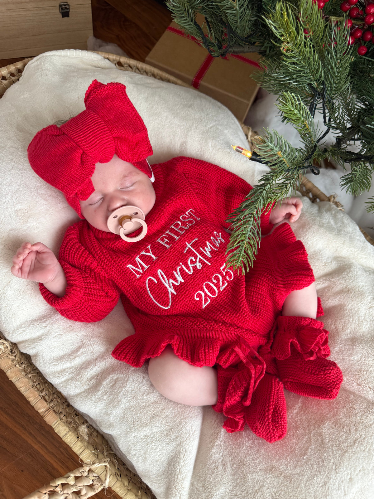 Poppy Red | Frilly Romper & Booties Set