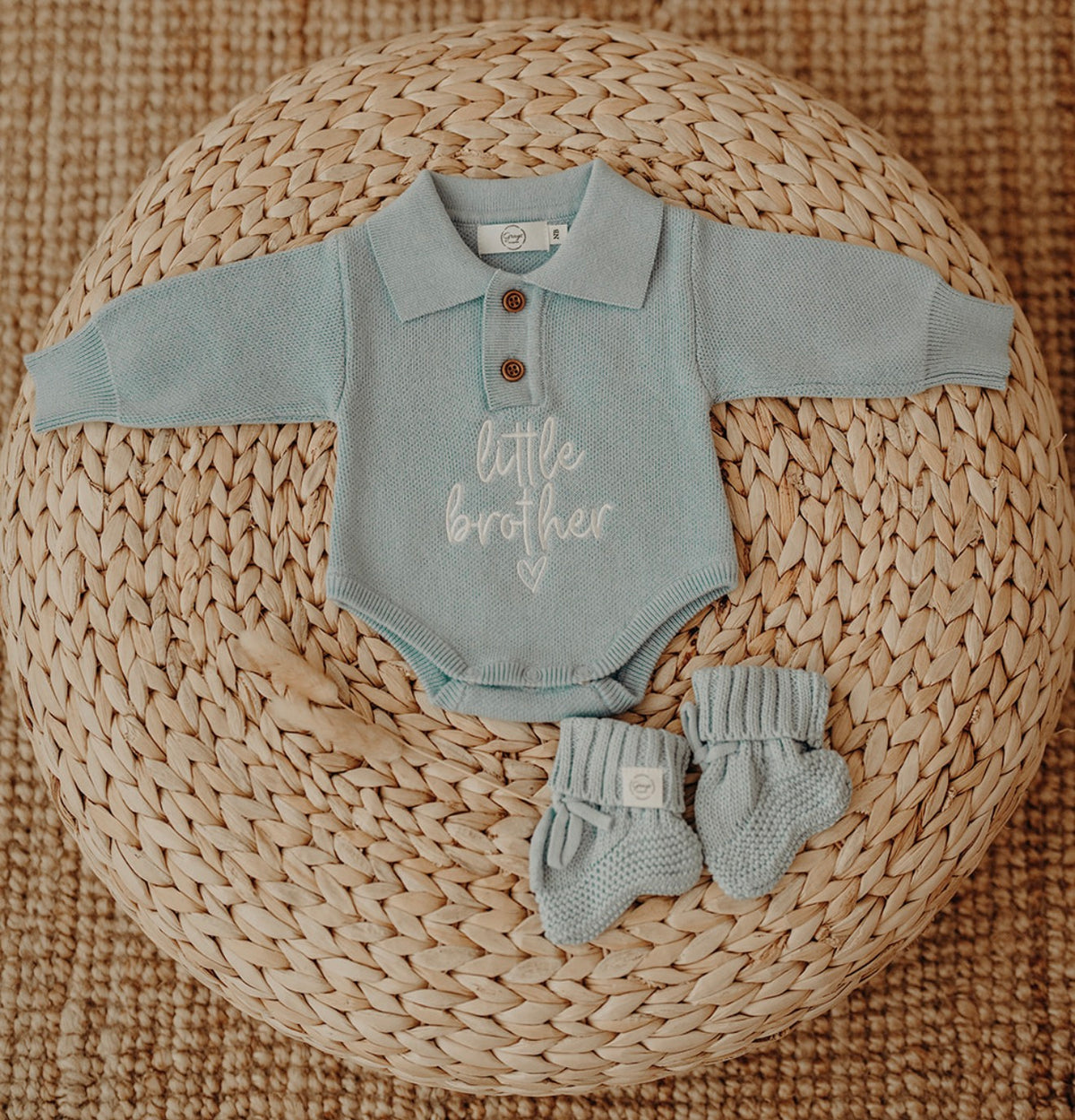 Sky Blue / Collard Polo Knitted Romper & Booties Set
