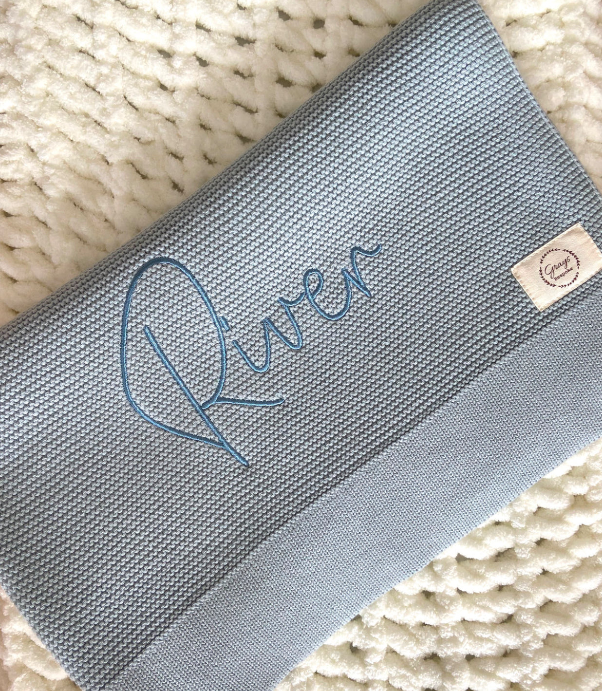 Sea | Solid Edge Knit Blanket