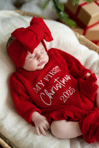 Poppy Red Frilly Romper & Booties | Santa Baby