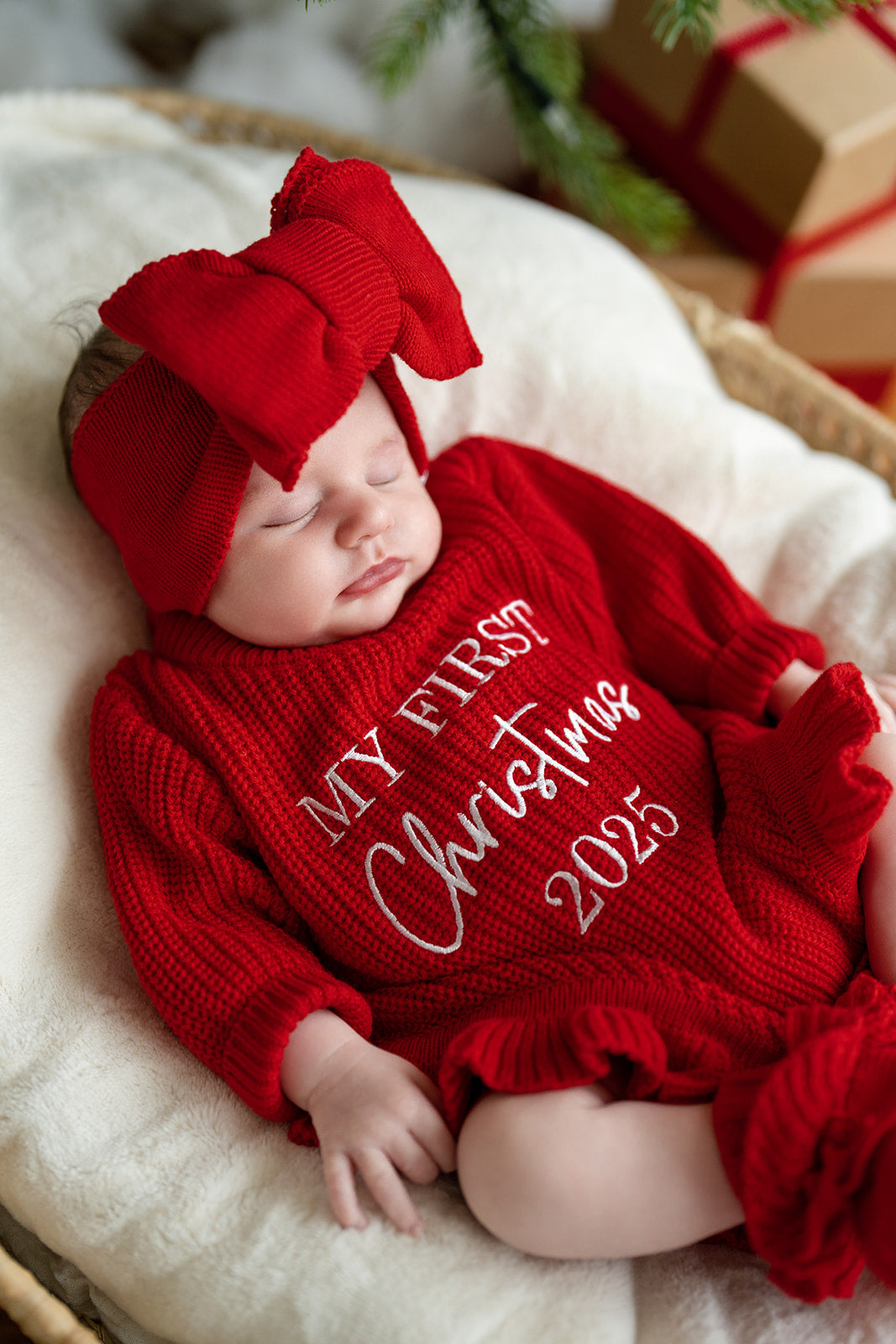 Poppy Red Frilly Romper & Booties | Santa Baby