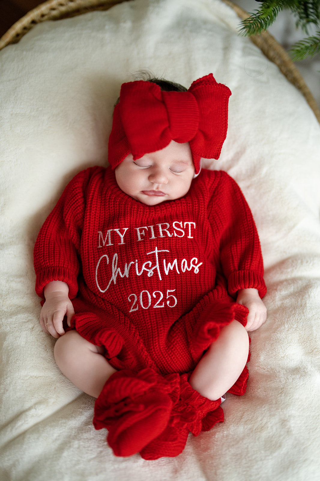 Poppy Red Frilly Romper & Booties | Santa Baby