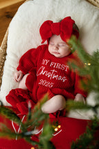 Poppy Red Frilly Romper & Booties | Santa Baby