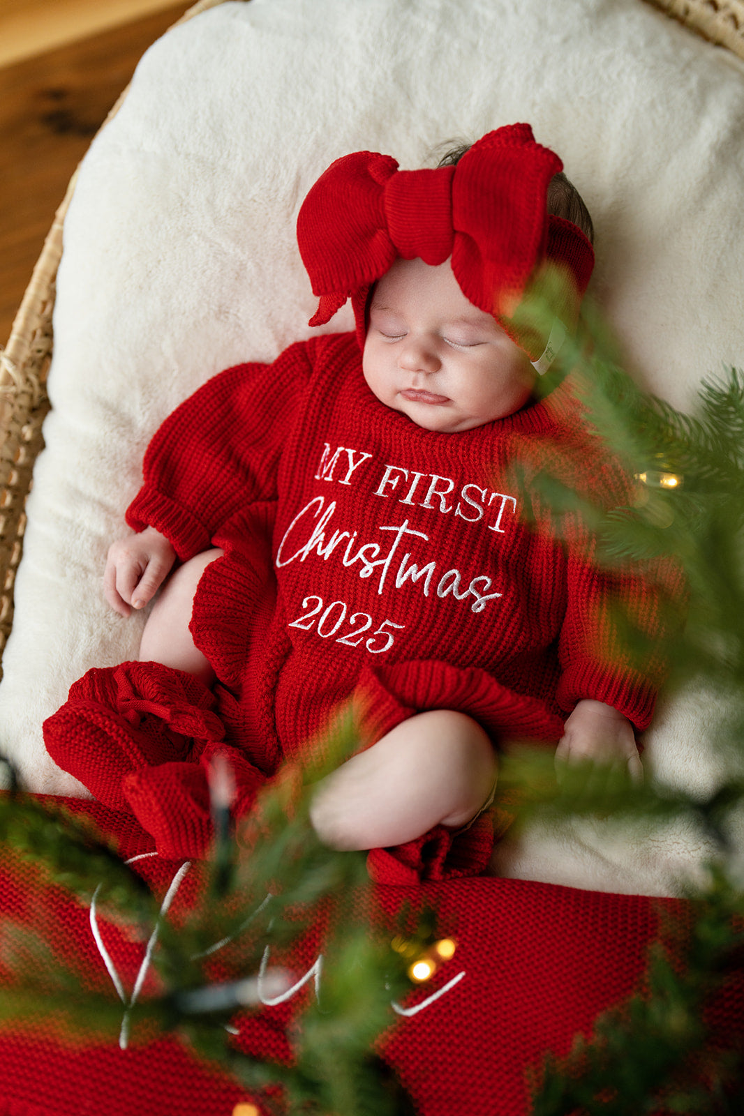 Poppy Red Frilly Romper & Booties | Santa Baby